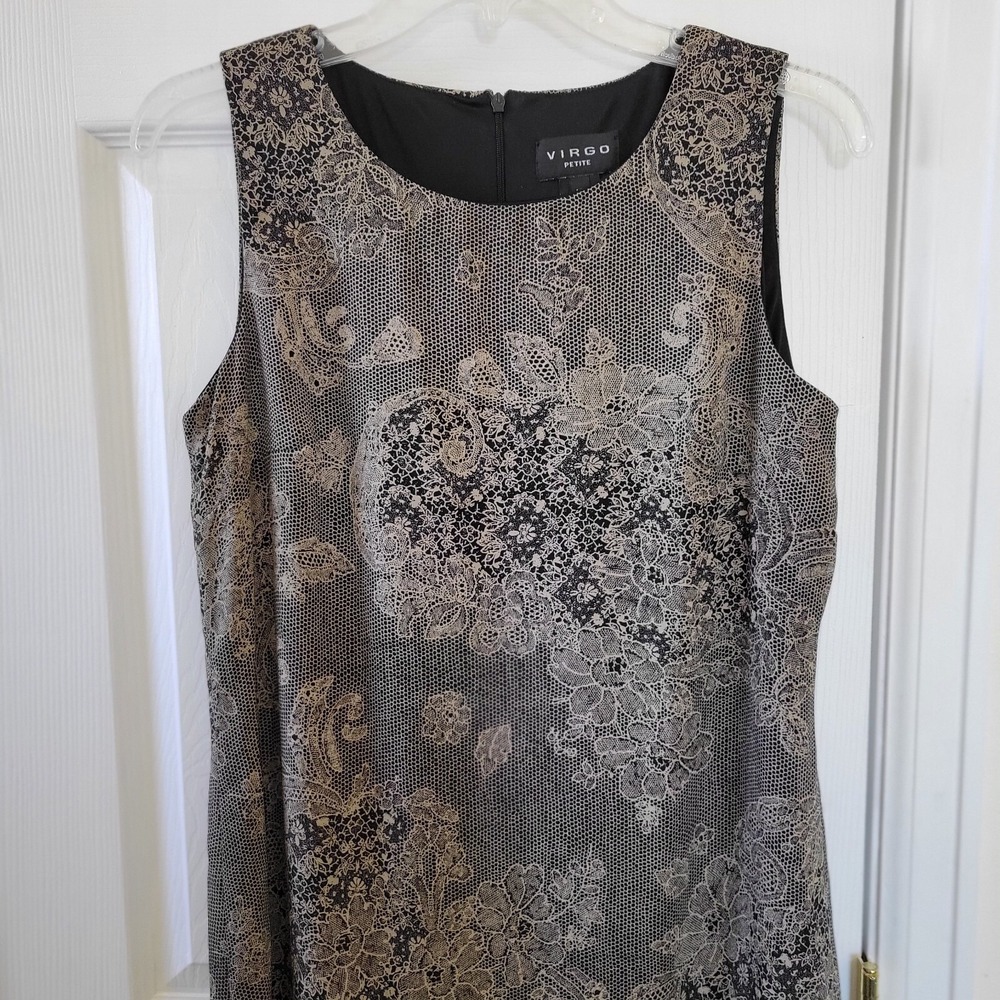 Virgo Petite 2 Piece Dress Set Womens 10 Grey Black Floral Lace Print Maxi - Picture 6 of 16